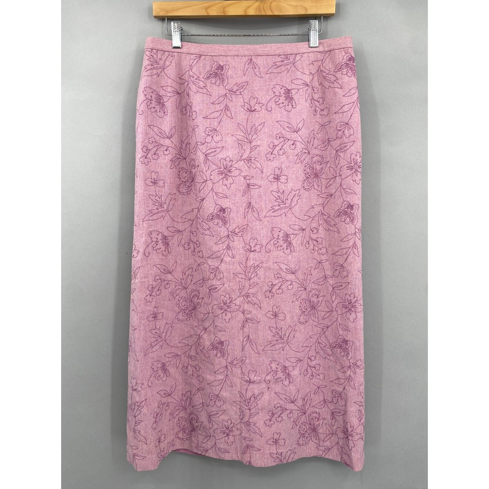 Vtg Pendleton Floral Embroidered Wool Maxi Skirt Womens 12 Pink‎ Coquette